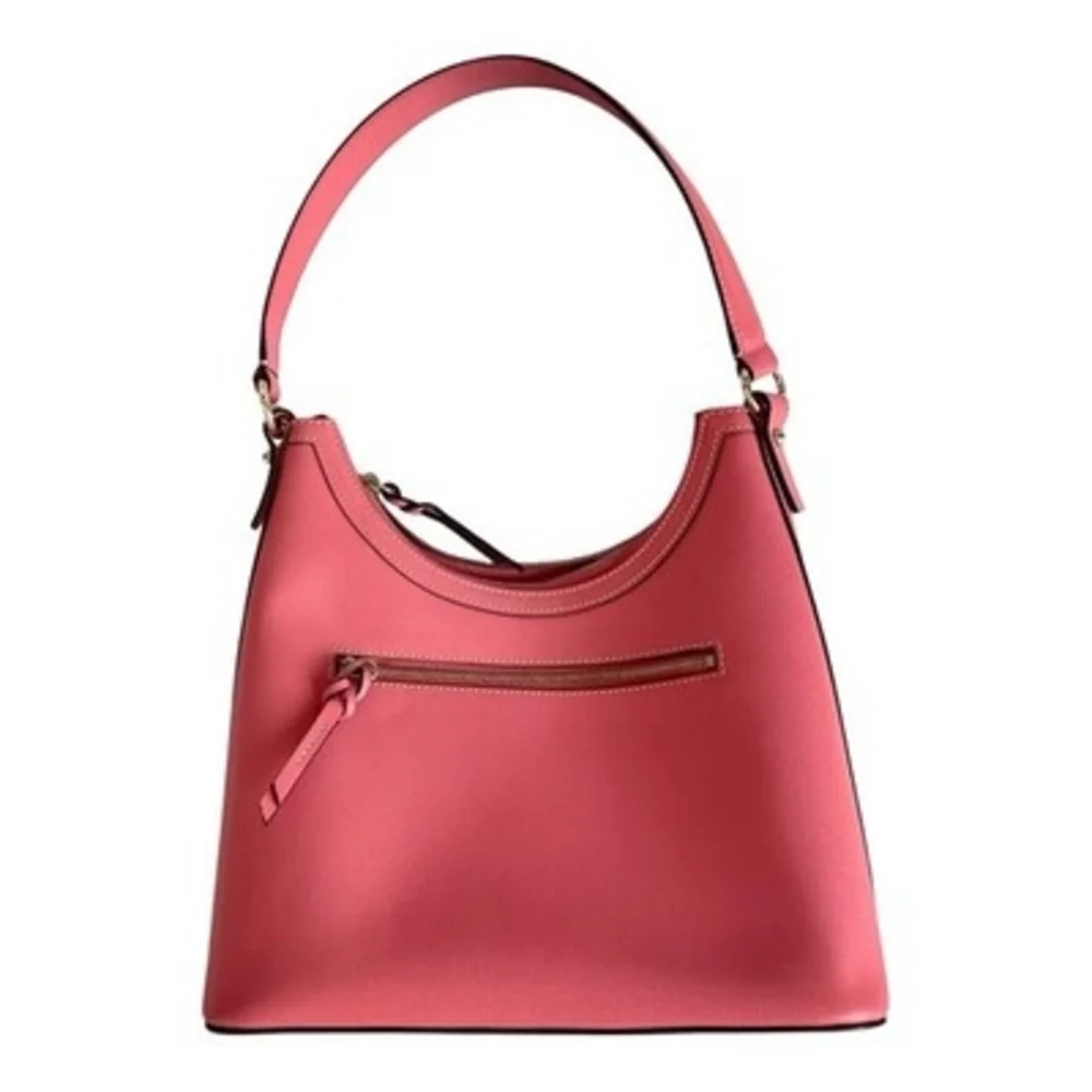 Dooney & Bourke Womens Pink Pebble Grain Leather Gold Logo Hobo Shoulder Bag